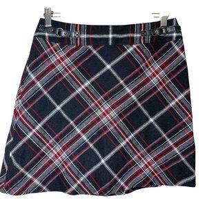 Taifun Plaid Mini Skirt Sz 38 Black Red Gray Scottish Retro Grunge Y2K